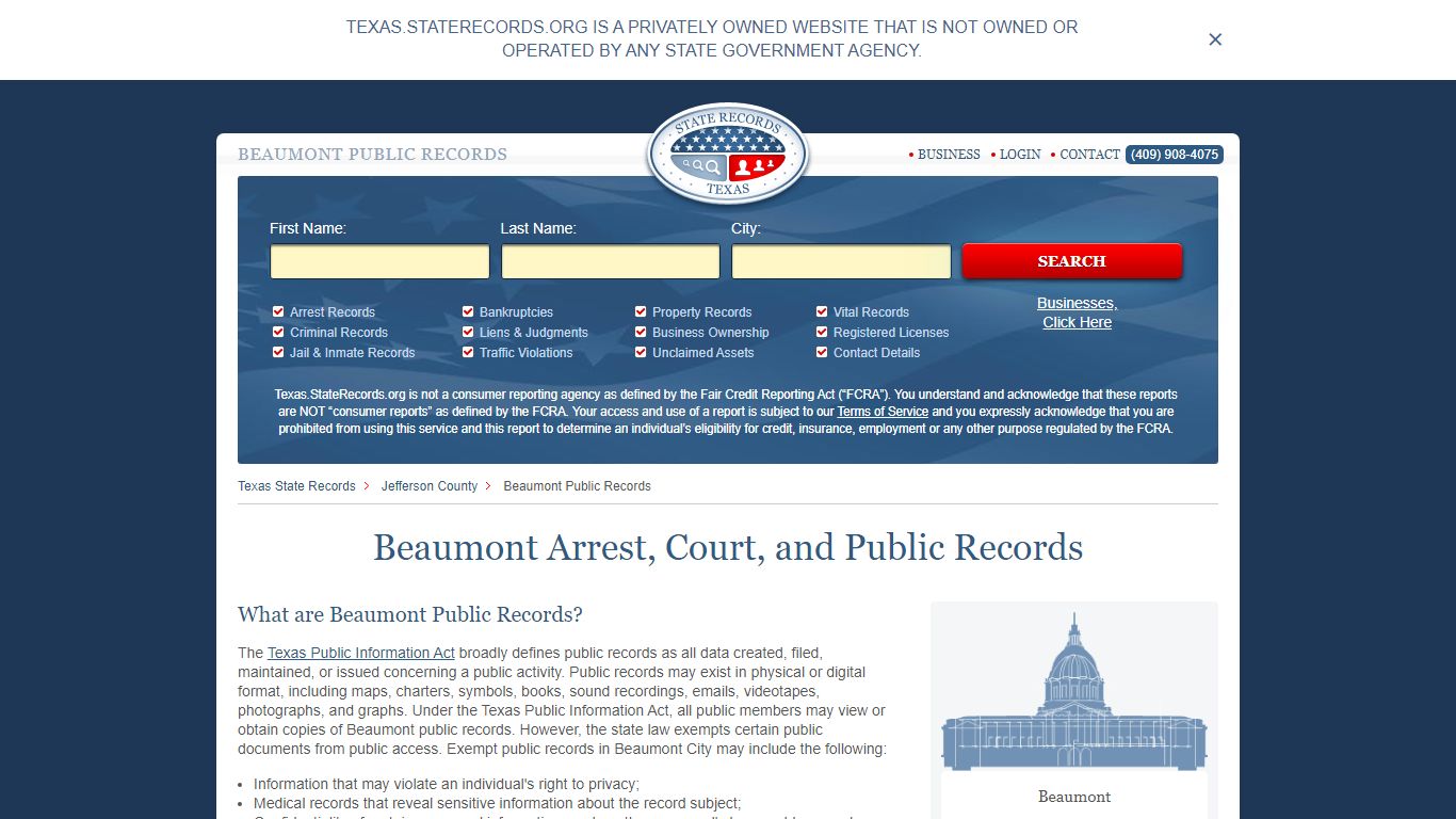Beaumont Arrest and Public Records | Texas.StateRecords.org